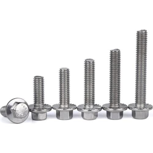 1/10pcs M5 M6 M8 M10 M12 A2-70 304 Stainless Steel GB5787 Hexagon Head with Serrated Flange Cap Screw Hex Washer Head Bolt