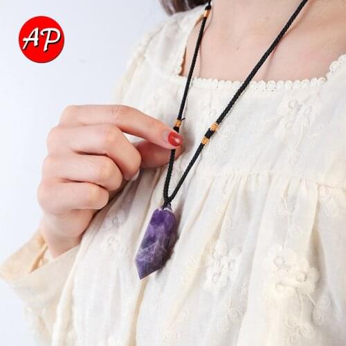 1pc Natural Dream Amethyst Crystal Pendant Healing Gemstone Crystal Double Point Reiki Necklace for woman Gift