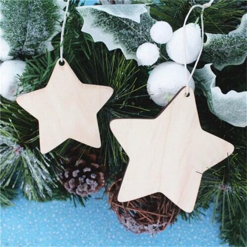 10pcs Star Christmas Crafts Christmas Wooden Ornaments Natural Wood Slices for DIY Crafts Christmas Hanging Decoration