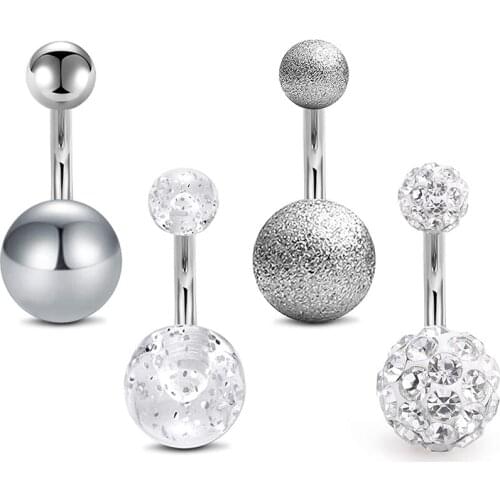14G Stainless Steel Belly Button Rings Paved Crystal Ball Navel Rings Barbells Studs Women Girls Body Piercing Jewelry Bar