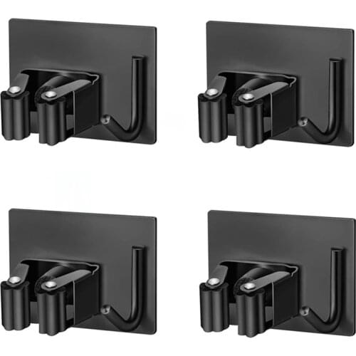 4 Pieces Broom Holder 304 Stainless Steel Self-Adhesive Mop Holder Attached to the Clean and Flat Door Glass Wall