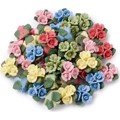 50pcs/set Mixed Color Handmade Porcelain Cabochons China Clay Beads Flower Style for Jewelry Making DIY Bracelet Necklace
