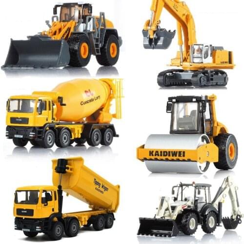 6PCS/set Kaidiwei 1:50 dump truck excavator Wheel Loader Diecast Metal Model Construction Vehicle Back hoe Loader Toys for Boy