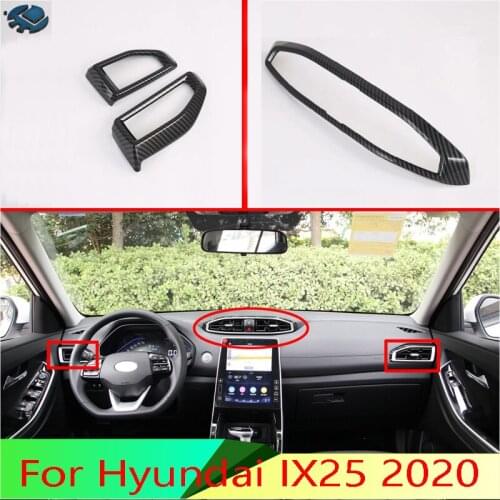 For Hyundai IX25 2020 Car Accessories Carbon Fiber Style Air Vent Outlet Cover Dashboard Trim Bezel Frame Molding Garnish