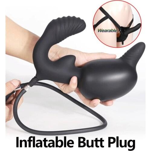 Double Head Inflated Anal Butt Plug Anus Dilator Expandable Prostate Massager Vagina Stimulator Dildo Pump Women Lesbian Sex Toy