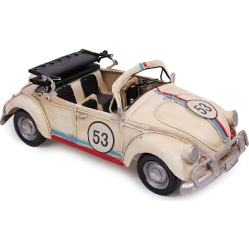 Antique Decor Metal Whte Car Open Top Gift Trinket Miniature Nostalgic Vintage Handmade Hand Painted Art Quality Durable