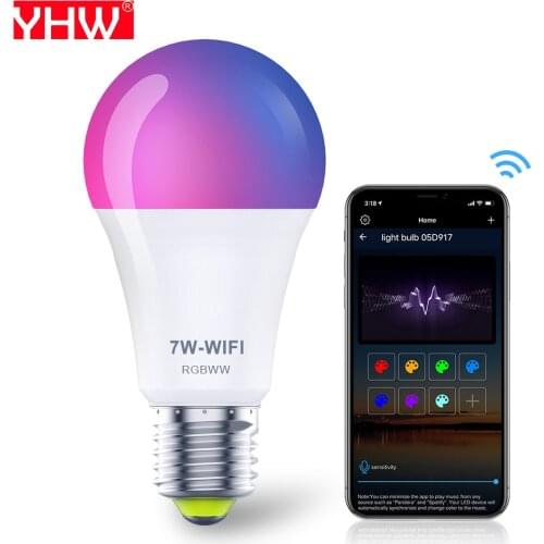YHW Wifi Light Bulbs Work with Alexa Google Home, RGBCW Color Changing Smart Bulb 220V Dimmable Lamp Ambient Light E27 LED Bulb