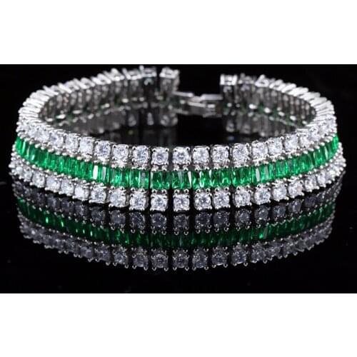 Fashion 925 Sterling Silver Zircon Bracelet Three Rows Wide Bracelets Luxury Gemstone Bride Wedding Jewelry