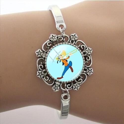 Disney Goofy Bracelet Glass Cute Funny Goofy Photo Lace Charm Bracelet Cabochon Cartoon Image Dome Chain Bracelet