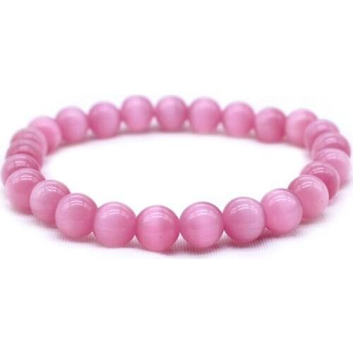 Natural Stone Pink Cat Eye Bracelet Elastic Rope Charms Round Beaded Bracelet 6MM 8MM 10MM 12MM for Women Men Friend Gift