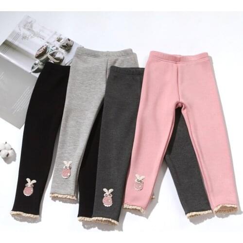 Spring and autumn winter girls add plush thickened leggings children warm trousers joker slim big children trousers