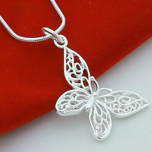 925 Sterling Silver Butterfly Pendant Necklace 18/20/22/24 inch Snake Chain For Women Wedding Engagement Jewelry