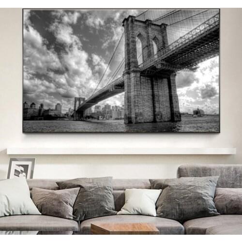 Black and White Brooklyn Bridge Landscape Canvas Painting Posters and Prints Cuadros Wall Art Picture for Living Room Home Decor