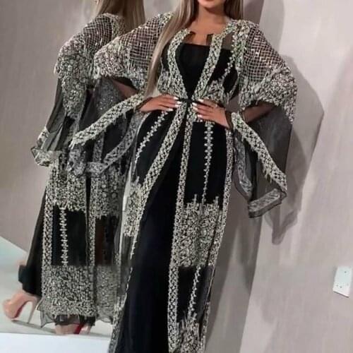 Black African Dresses for Women 2 Piece Set Dashiki African Dress Africa Clothes Girls Abaya Dubai Muslim Dress islam Clothing