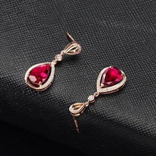 BLACK ANGEL 18k Rose Gold Pigeon Blood Water Drop Shaped Ruby 925 Sterling Silver Drop Earrings For Women Wedding Jewelry