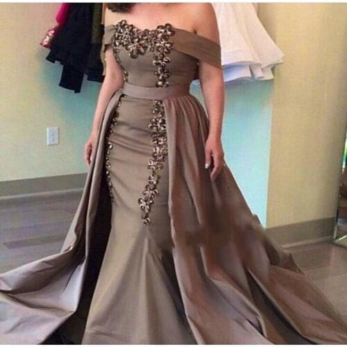 Elegant Muslim Evening Dresses Mermaid Off The Shoulder Appliques Dubai Saudi Arabic Long Evening Gown Prom