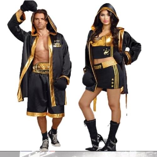 Halloween Carnival Cosplay Boxing Costume Adult Champion Boxer Robe with Gold Belt Suits Cosplay Cool Style Boxing Match Uniform