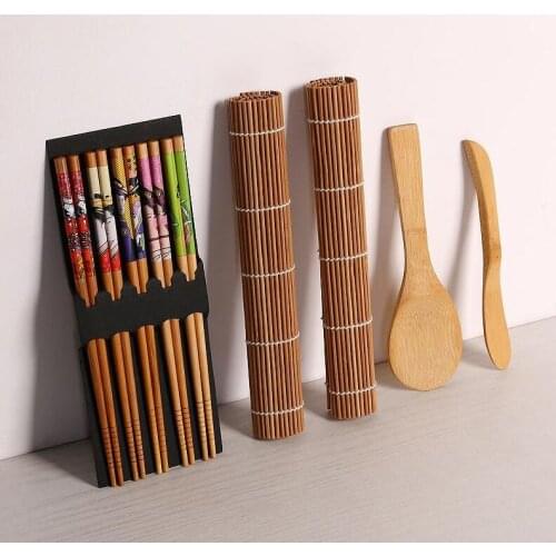 Sushi Making Tools Bamboo Sushi Kit Including 2 Rolling Mats 1 Paddle 1 Spreader 5 Pairs Chopsticks
