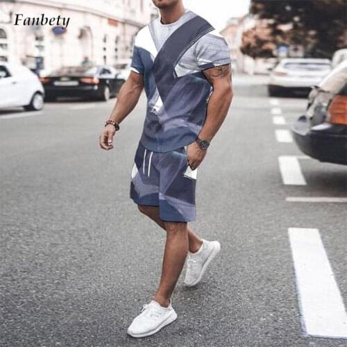 Mens Streetwear Suit Casual Short Sleeve O-Neck Tee And Shorts Pants Tracksuits Vintage Fashion Pattern Printed Two Piece Sets
