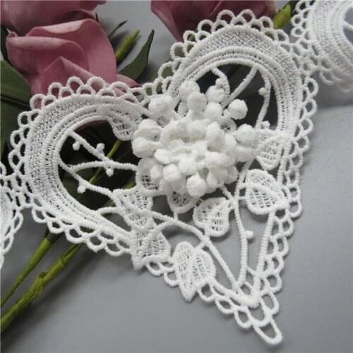 5pcs 10*10.5cm Cotton Heart Flower Lace Trim Embroidered Lace Ribbon Handmade Wedding Dress Patchwork Sewing Supplies Craft