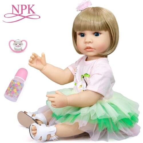 NPK 55CM full body silicone blond hair original bebe doll soft reborn toddler girl princess baby doll waterproof bath toy