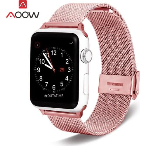 Milanese Loop Strap for Apple Watch 4 5 40mm 44mm 38mm 42mm Stainless Steel Rose Pink Metal Bracelet Band Belt for iWatch 1 2 3