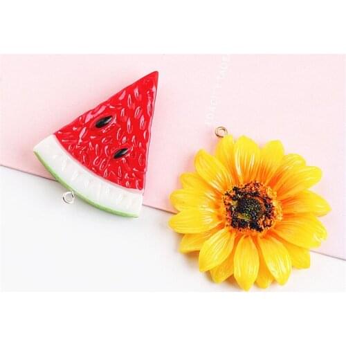 Mini Order 3pcs/Lot Chunky Necklace Pendant Charms DIY Jewelry Findings Kawaii Fruit Watermelon Sunflower Resin Charms Fit DIY