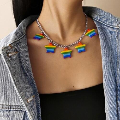 Fashion Colorful Rainbow Acrylic Star Pendant Necklace for Women Punk Chains Geometric Clavicle Necklace Jewelry Christmas Gift