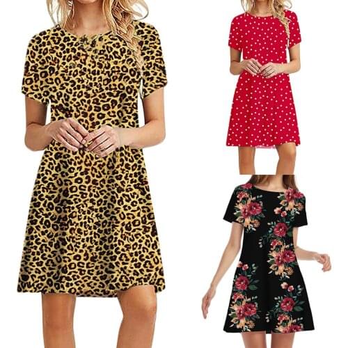 Fashionable WomenS Dress Summer Casual Short Sleeve O-Neck Printed Ladies Loose Knee-Length Dress new летнее женское 50