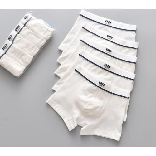 5pcs/pack Boys Underwear Pure White Color Short Boxers Teenage School Boys Panties Breathable Underpants for Kids Child Clothes