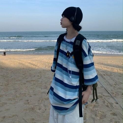 2021 New Fashion Cool Loose Striped T-Shirt Summer Harajuku Casual Unisex Clothes Hot-Sale Hip Hop Minimalist Style O-Neck Tops