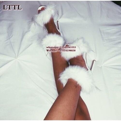 New Sexy Rabbit Fur Open Toe Stiletto High-Heeled Sandals Summer Women Shoes Gladiator Ankle Strap Beautiful Sandals