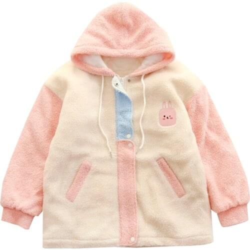 Coat Warm Parkas Women 2020 Winter Cartoon Embroidery Hooded Jackets Long Sleeve Sweet Style Kawaii Outwear For Teenage Girls