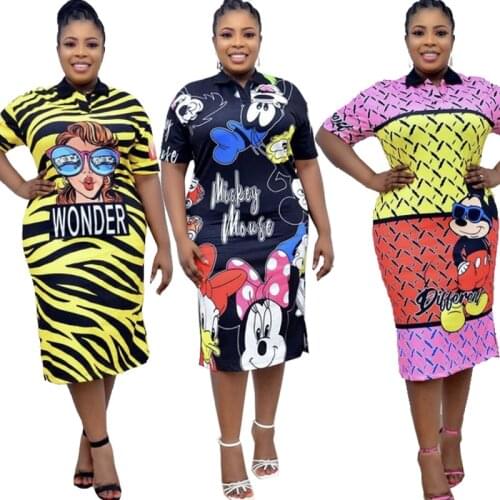 Disney Mickey Mouse Donald Duck print dress summer new style European and American fashion casual women oversized ladies dress