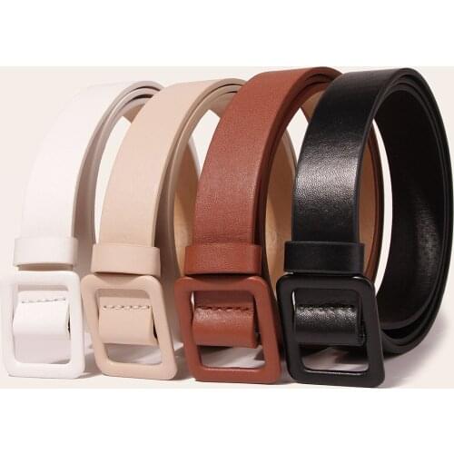 PU Leather Belt For Women Square Buckle Casual Use Waist Belts Vintage Solid Color Female Waistband