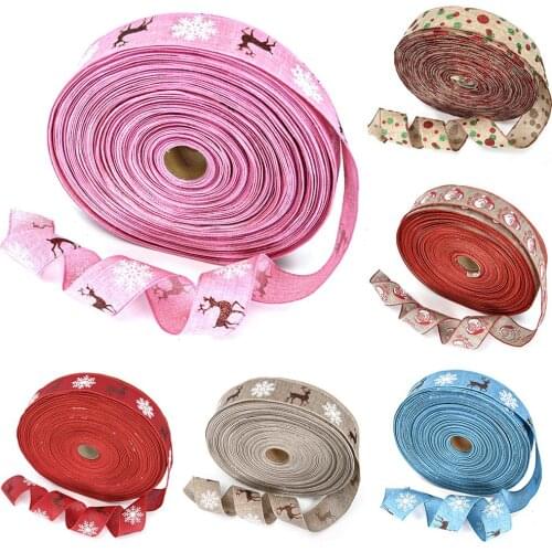Christmas Ribbon Santa/Elk/Snowflake Print Gift Organza Ribbon Christmas Decoration Tree Home Grosgrain Ribbon DIY Craft