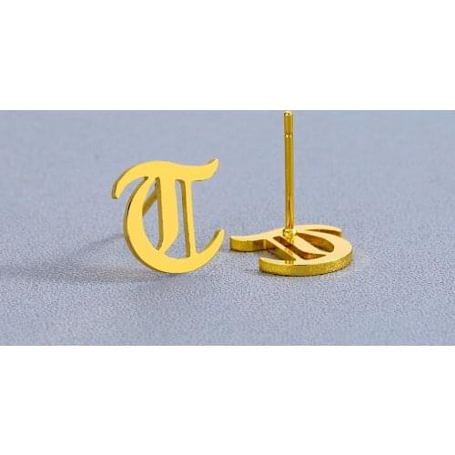 Chandler Cute Alphabet T Stud Earrings Everyday Jewelry Brincos Medical Steel Earring Rose Gold Gld Color Old Engilsh Letter