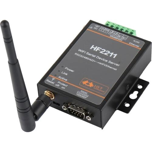 HF2211 Serial Server RS232/RS422/RS485 to WiFi/Ethernet,Support TCP/IP/Telnet/Modbus TCP Protocol,Router or Bridge Network mode