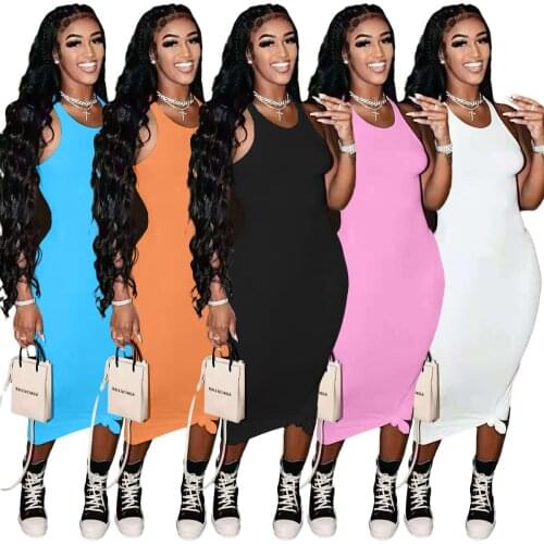 Somoshein S-2XL Women Summer Clothing Fashion Casual Dress Solid Color Sleeveless Halter Long Dresses Wholesale Dropshopping