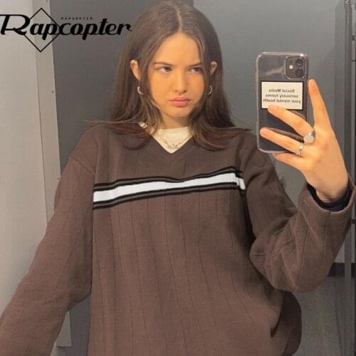 Rapcopter Striped Loose y2k Sweaters Vintage Kawaii Long Sleeve Jumpers Grunge Fairycore Knitwear Women Autumn Winter Pullovers