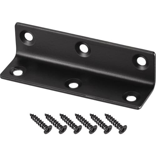 Uxcell Corner Brace Angle Bracket Fastener Stainless Steel L Shape 22mmx22mmx80mm Black with Screws, 1 Pcs