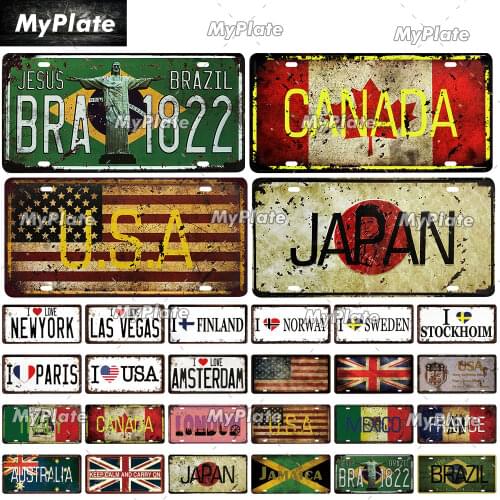 Country License Plate Vintage Bar Furniture Plates Panels Tiki Bar Sign Vintage Decor Man Cave Travel Poster Personalized Plate