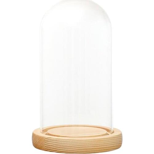 Protective Glass Display Dome Cloche - Bell Jar Decorative Glass Cover with Natural Wood Base