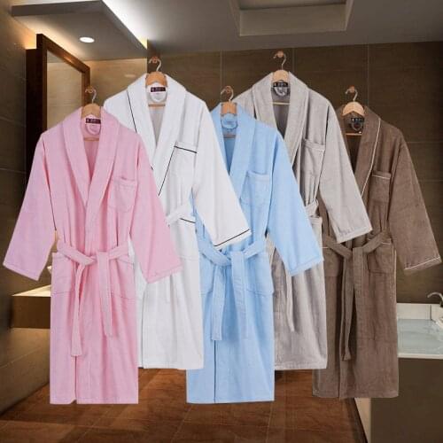 Women Bathrobes cotton men Winter Warm Long Sleeve towel robe Female Sleepwear Lounges Homewear Pyjamas nightgown white
