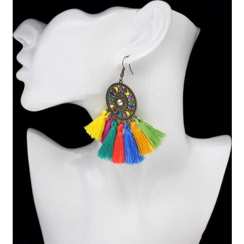 Bohemia Seven Colors Fringed Earrings Circle Ethnic Style Coloured Round Drop Earrings Long Fringed For Women Dangle Earring