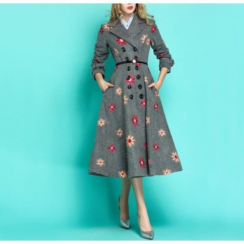Winter Long Coat Women Embroidery Wool Coat Vintage Woolen Jacket Women Overcoat Abrigos Mujer Invierno 2020 KJ358
