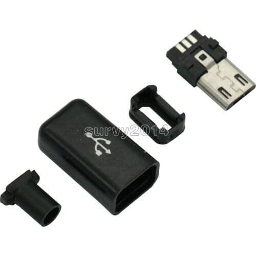 10sets DIY Micro USB Male Plug Connectors Connector Kit w/ Covers Black NEW