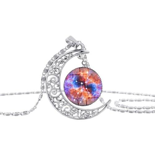10 New Star Sky Universe Planet 12 Constellation Logo Crescent Necklace Time hollow Half Moon Planet Zodiac Necklace jewelry