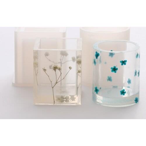 2 Pack Square Resin Silicone Molds DIY Cube Cylinder Mould Flower Pot Molds Planter Pot Mold Pen Holder Candle Soap Making