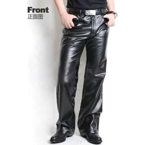 28-37 ! Mens Casual Slim Trousers Leather Pants Male Cold Thermal Motorcycle Leather Pants Windproof Trousers